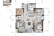 B01户型， 4室2厅2卫1厨， 建筑面积约126.00平米